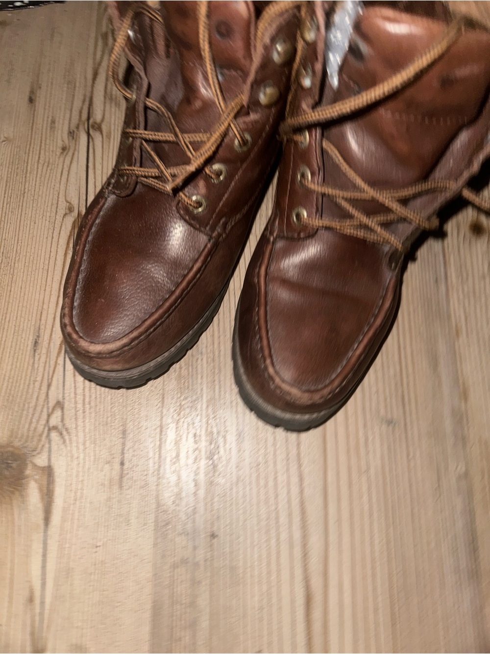 Eddie Bauer Men’s Chestnut Brown Leather Moc-Toe Lace-Up Boots
